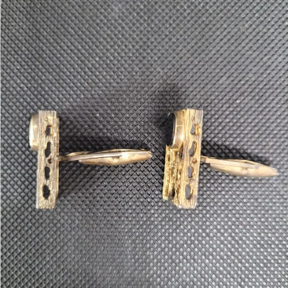 Mid Century Sterling Silver Black Glass‎ Cufflinks Modernist Menswear